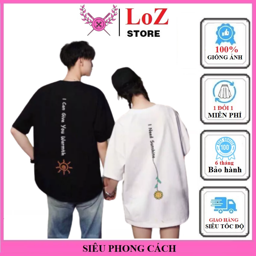 áo thun đôi( 2 áo) hình chữ mặt trời đen trắng