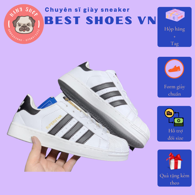 [TẶNG CHAI TẨY TRẮNG + TẶNG HỘP] GIÀY THỂ THAO NAM NỮ COUPLE SUPER STAR TEM VÀNG MŨI SÒ LOẠI ĐẸP - HÀNG VNXK