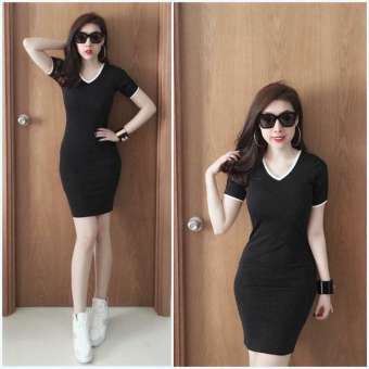 Đầm Body Cổ Tim Phối Viền Trắng