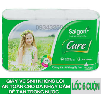 Lốc 6 cuộn giấy vệ sinh không lõi Saigon Care