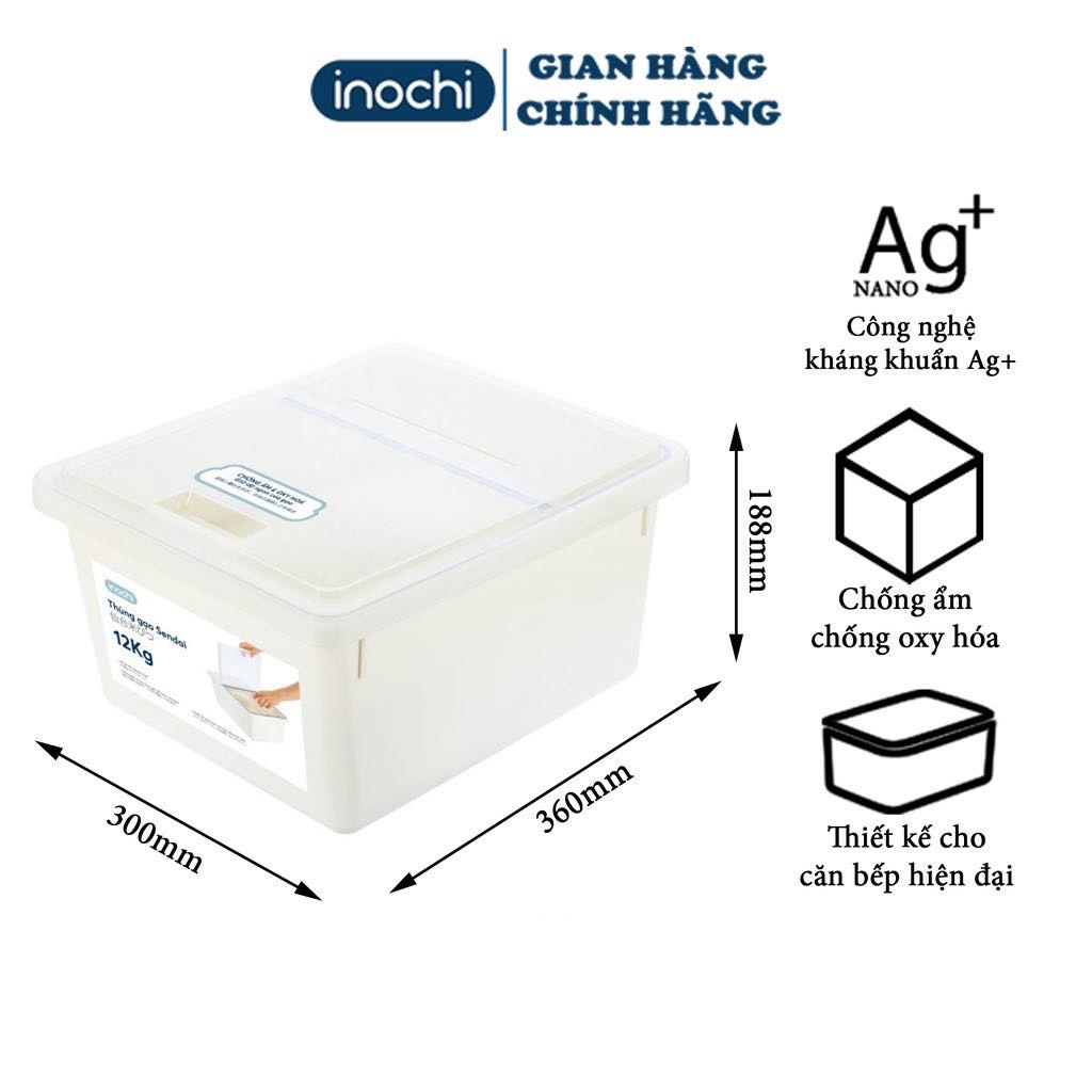 Thùng đựng gạo Sendai 12kg, thùng gạo INOCHI thông minh, hộp đựng gạo kháng khuẩn chống mốc