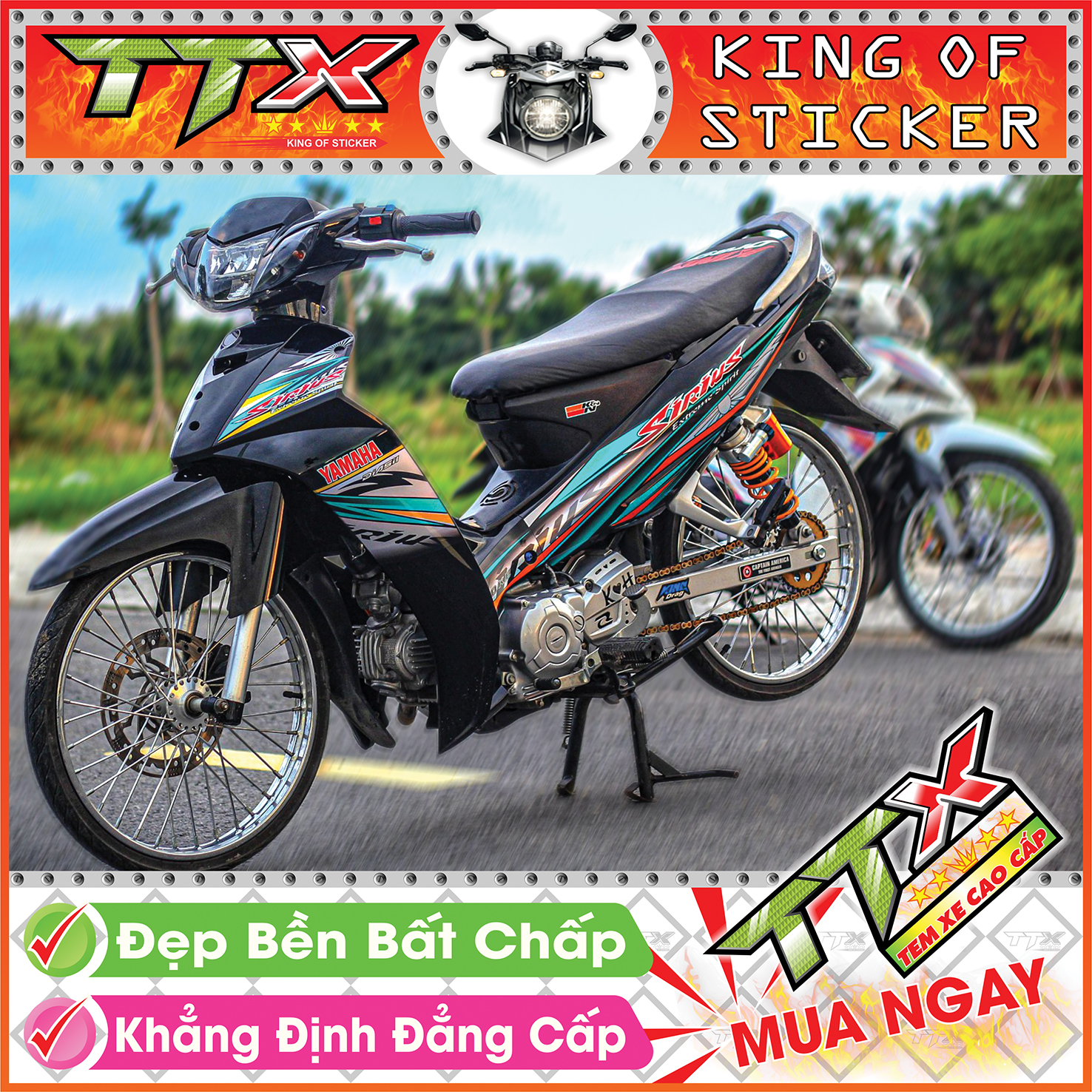 Tem sirius mặt trời nhỏ , Tem xe phụ kiện sirius màu đen viền xanh siêu đẹp , Shop TTX Team chế sirius