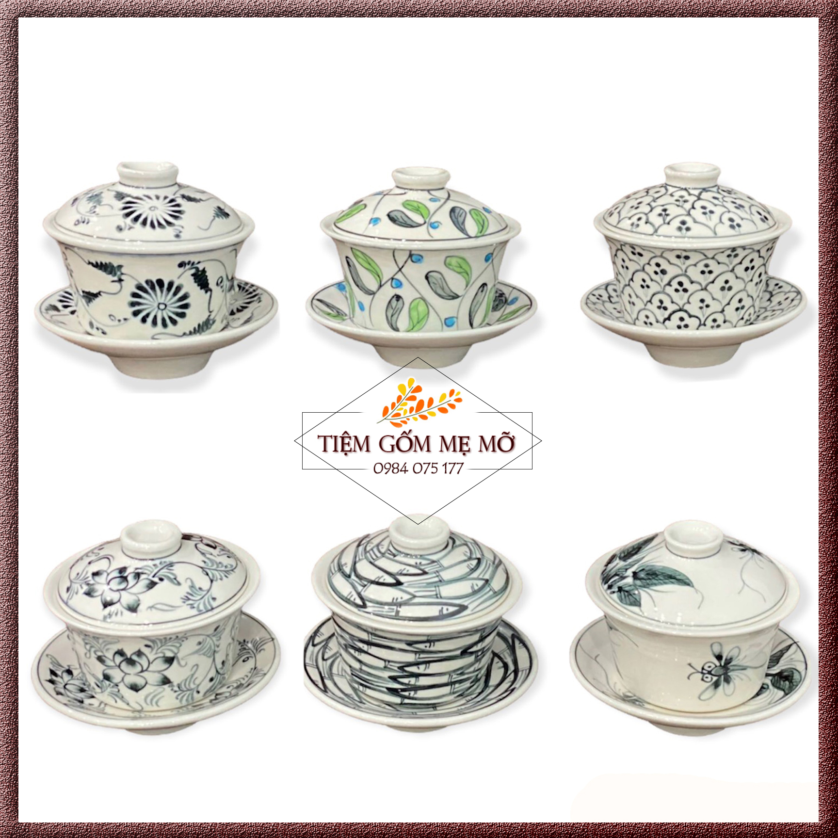 Bát trà sâm, chén trà có nắp bát uống trà kiểu Trung Hoa - gốm sứ Bát Tràng
