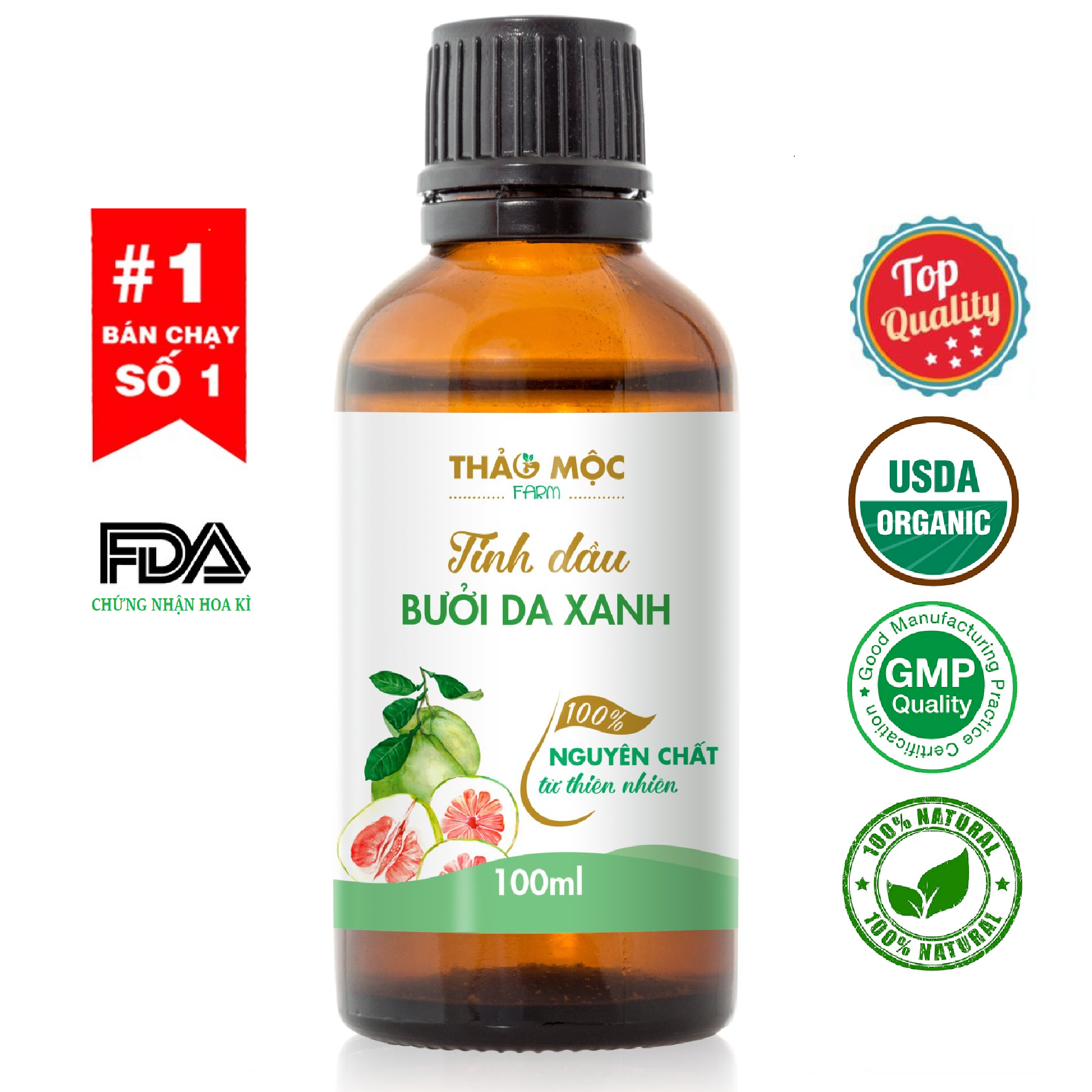 Tinh dầu vỏ Bưởi Da Xanh 100ml Thảo Mộc nguyên chất Organic 100% từ thiên nhiên, giúp chăm sóc tóc, xịt mọc tóc, mượt tóc, kích thích mọc tóc nhanh, trị hói đầu, làm dày tóc