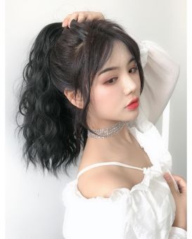 tóc giả nữ cột xù mì ngắn, tóc giả buộc xoăn sóng, tóc đuôi ngựa