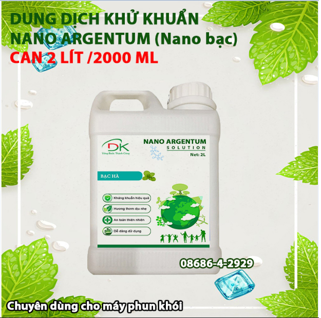 (2 Lít) Dung dịch khử khuẩn nano bạc chuyên dùng cho máy phun khói, khử mùi hôi, ẩm mốc, virut...-Nano argentum