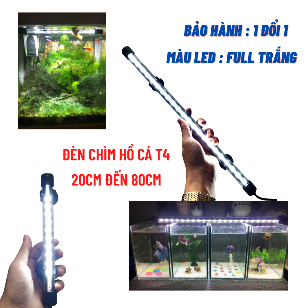Đèn bể cá ĐÈN CHÌM ánh sáng trắng kích thước 20cm đến 80cm có công tắt điều chỉnh bật tắt