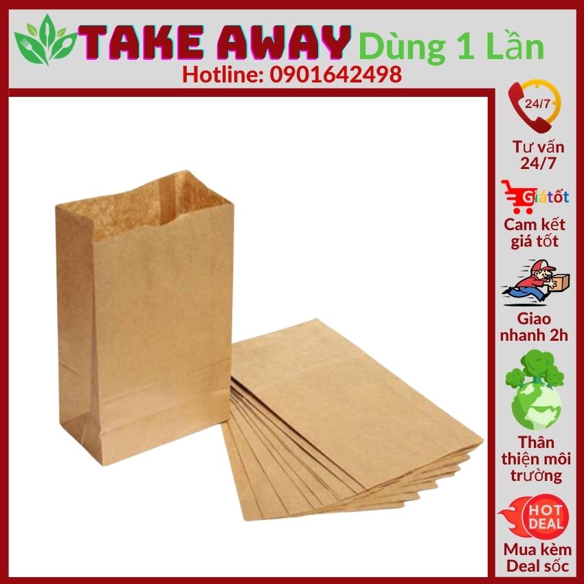 Túi giấy kraft túi nâu không quai đựng quà đựng thực phẩm tiện lợi - take away dùng 1 lân