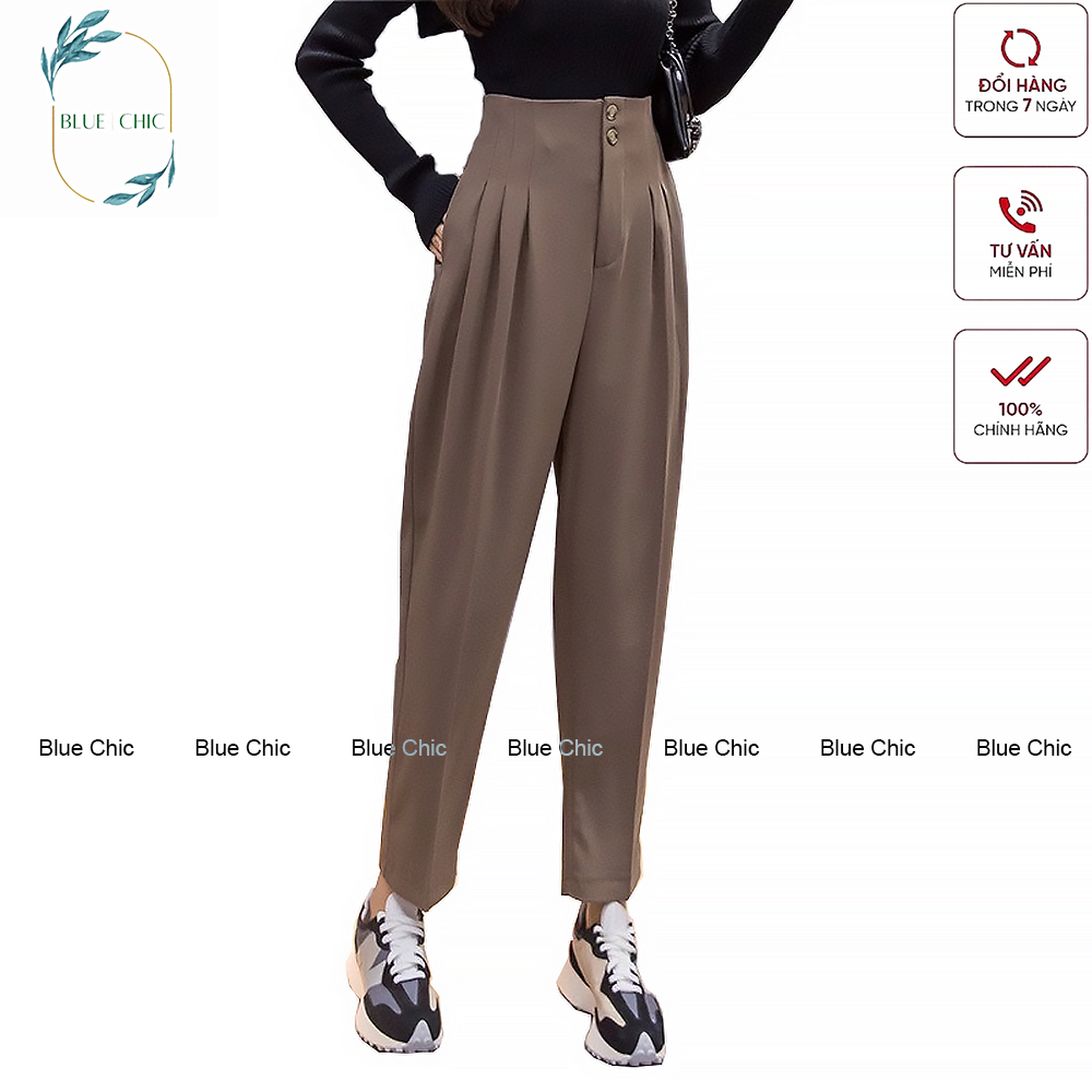 Quần baggy nữ Blue Chic công sở cạp cao liền 2 khuy