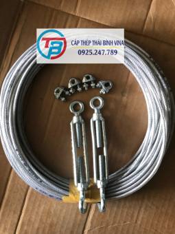 Dây phơi quần áo thông minh, dây cáp thép bọc nhựa 5 ly kèm 2 khóa cáp và 1 tăng đơ