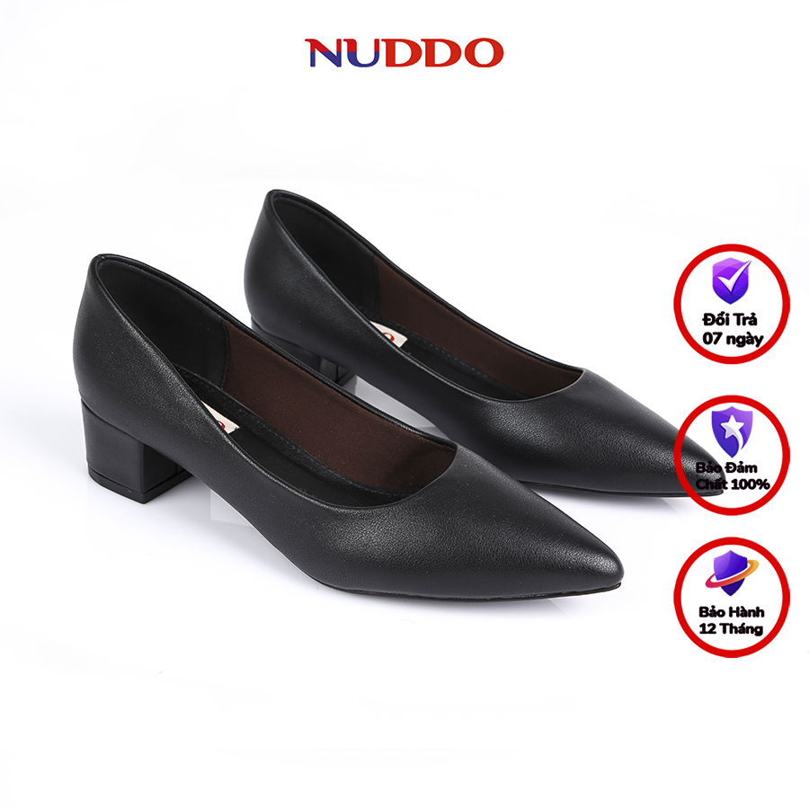 Giày cao gót nữ 3 phân mũi nhọn gót vuông da lì trơn mềm công sở cao cấp nuddo_n207