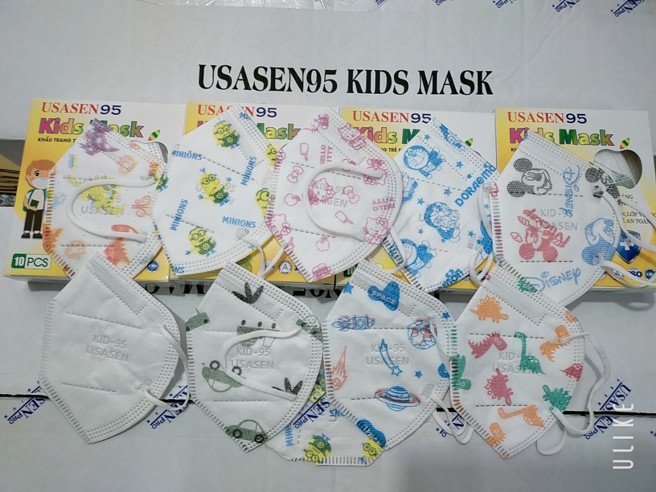 ( Combo 100 Cái ) $ Hộp 10 cái Khẩu Trang N95 5 Lớp cho bé Hiệu Usasen dày dặn cho bé từ 3-8 tuổi