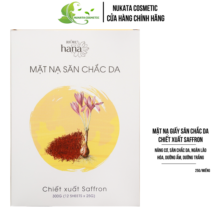Mặt nạ dưỡng da săn chắc Saffron Riori giúp ngăn ngừa lão hóa dưỡng ẩm dưỡng trắng da mặt nạ giấy nâng cơ 25g Nukata Cosmetic
