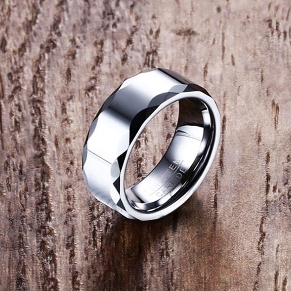 Nhẫn nam đẹp trơn chất liệu vonfram màu trắng 8 mm chống trầy xước không gỉ