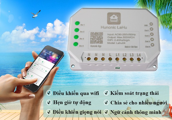 Công tắc thông minh WIFI 4 kênh - 500W / 1 kênh