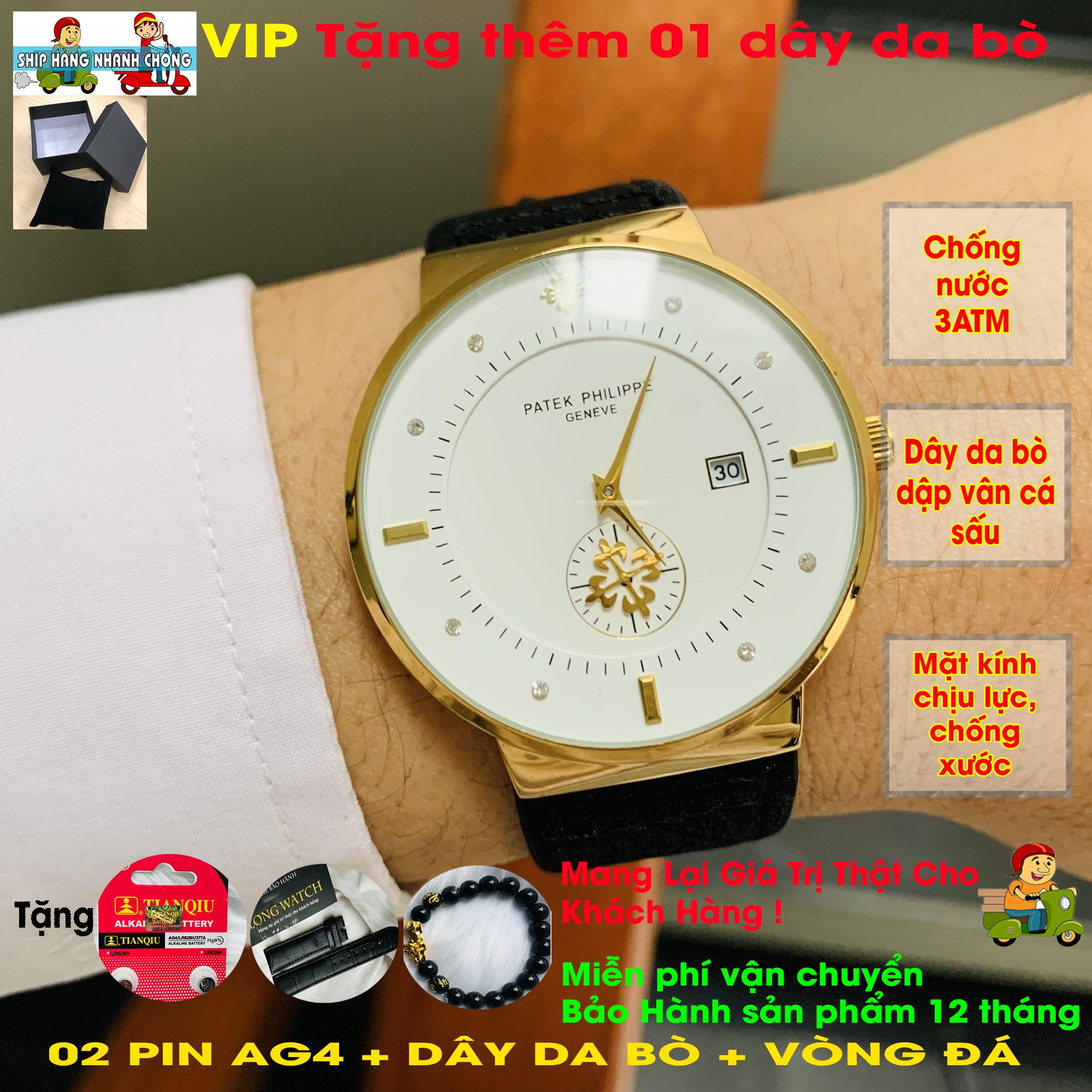 [KHUYẾN MÃI SỐC] ĐỒNG HỒ NAM, DÂY DA BÒ, KIM DÂY XOAY ĐỘC ĐÁO, MẶT ĐÍNH ĐÁ SANG TRỌNG, KHÔNG BONG TRÓC, KÍNH SAPPHIRE CHỐNG TRẦY, CHỐNG XƯỚC, CHỐNG VA ĐẬP, LỊCH NGÀY, TẶNG DÂY DA BÒ, VÒNG ĐÁ TỲ HƯU VÀ 01 PIN AG4