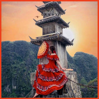 Váy Đầm Maxi Đi Biển Bệt Vai Phối Viền Hoa Cao Cấp Đầm Maxi Sống Ảo Cho Nàng - Savvy Store