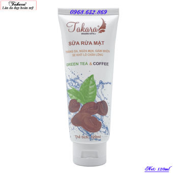 Sữa rửa mặt Trắng da - Ngừa mụn - Giảm nhờn - Se khít lỗ chân lông Trà Xanh và Cà Phê TAKARA (120ml)