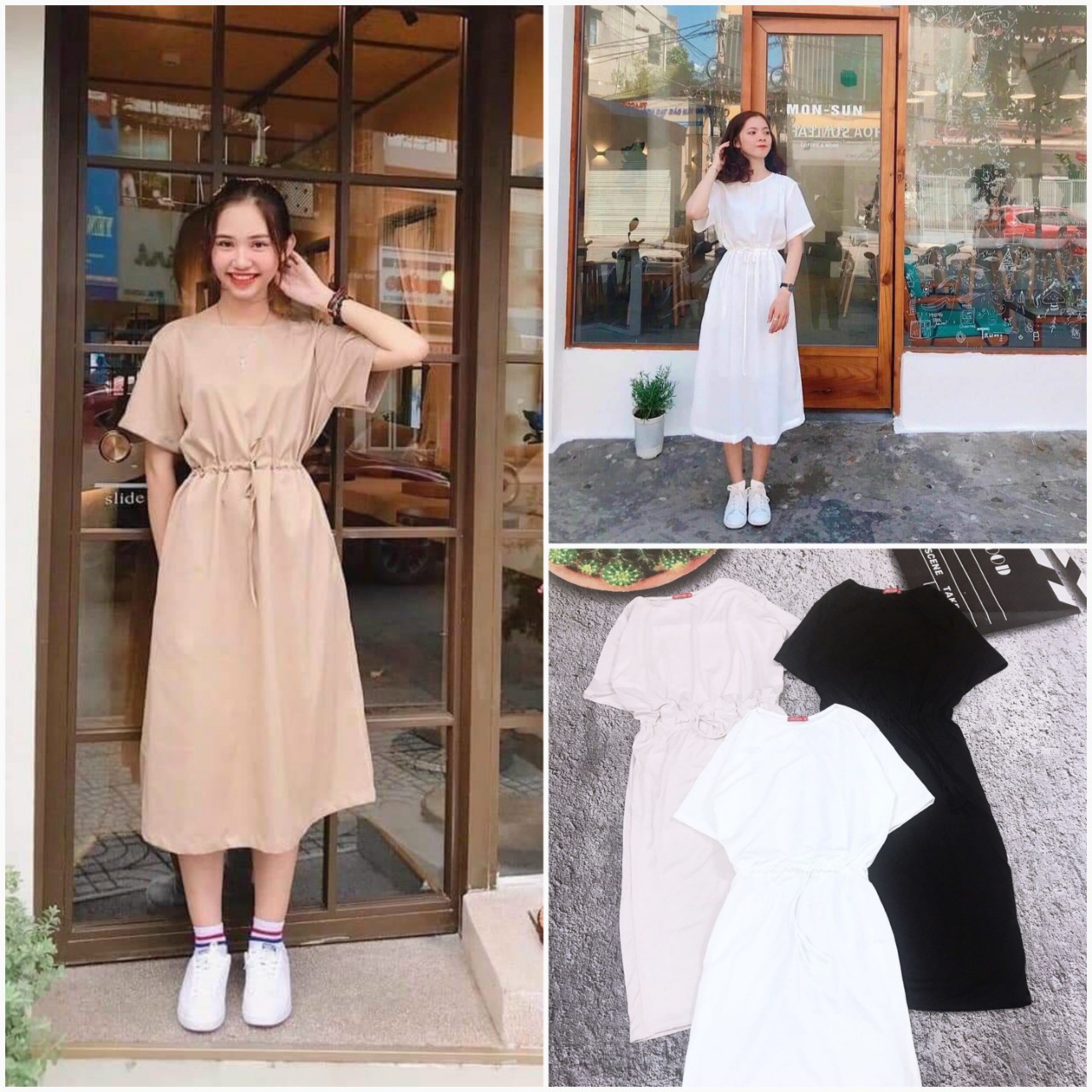 [HOÀN TIỀN ĐẾN 15%]Đầm suông tay lỡ rút eo, váy suông dáng dài phom rộng 3 màu