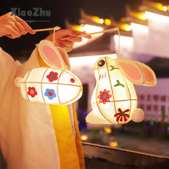 Đèn Thỏ Lễ Hội Mùa Xuân XiaoZhubangchu Đèn Lồng Phát Sáng Dễ Mang Theo Chất Liệu Tự Làm Cho Trẻ Em Đèn Lồng Thủ Công Ba Chiều Đèn Lồng Thỏ Ngọc Bích Lễ Hội