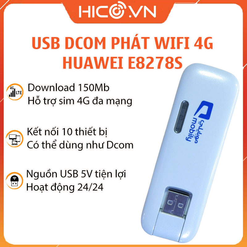 Dcom 3g 4g usb 3g 4g phát wifi huawei e8278 150mb – hỗ trợ kết nối 10 thiết bị