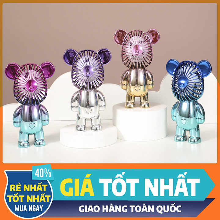 Quạt cầm tay mini - quạt sạc tích điện - quạt hình gấu vũ trụ + quạt theo gương 3in1 hình gấu- heo hồng _ quạt mini fan