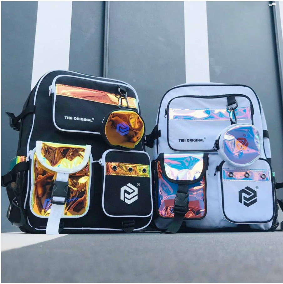 Balo thời trang Tibi ulzzang đi học đi chơi HOLOGRAM Đen và Trắng | Balo tibi nam nữ đi chơi đi hoc giá rẻ | FORM DÀY 005