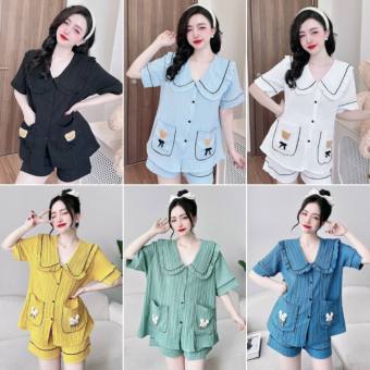 Đồ Bộ Đũi Gân Mặc Nhà Bộ Ngủ Nữ Pijama Quần Đùi Chất Vải Đũi Gân Bigsize 50-100kg