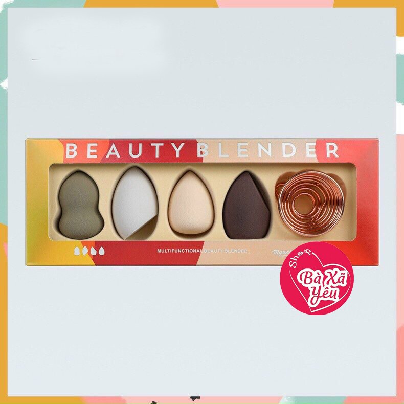 Set 4 mút trang điểm tặng kèm giá đỡ mút beauty blender