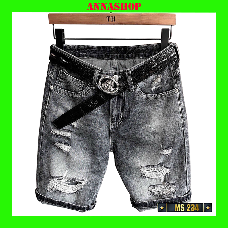 Quần short jean nam màu xám rách kiểu chất bò dày dặn co giãn nhẹ thiết kế Annashop - QSJNAN234