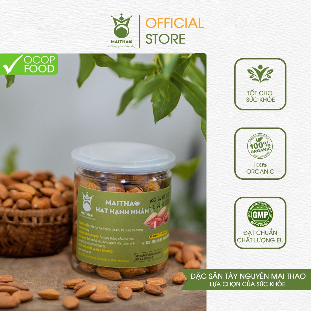 Hạt hạnh nhân rang bơ Mai Thao hũ 200g giúp đẹp da, hỗ trợ giảm cân, kiểm soát nồng độ đường huyết