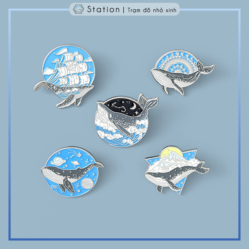Pin cài áo cá voi và đại dương - gc419