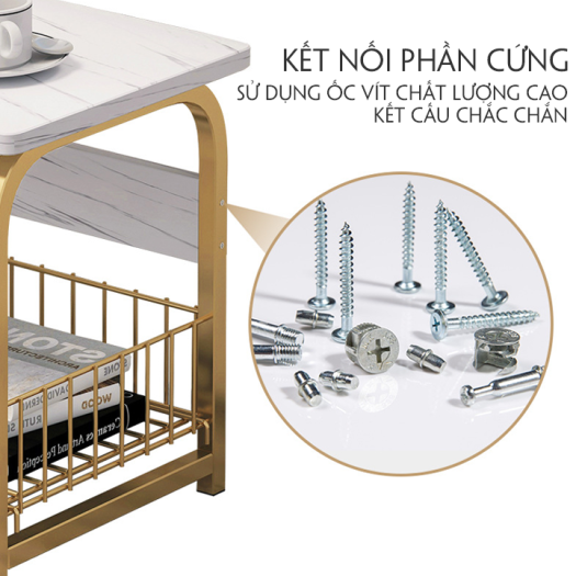 Bàn Trà Mini Bàn Cafe Đặt Cạnh Sofa Kệ Decor Phòng Khách Kệ Mỹ Phẩm Hình Tròn 2 Tầng
