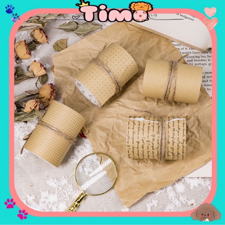 Washi Tape Set Giấy Kraft Nhiều Loại Vintage Retro Cổ Điển Cuộn Sticker Dán Trang Trí WS31
