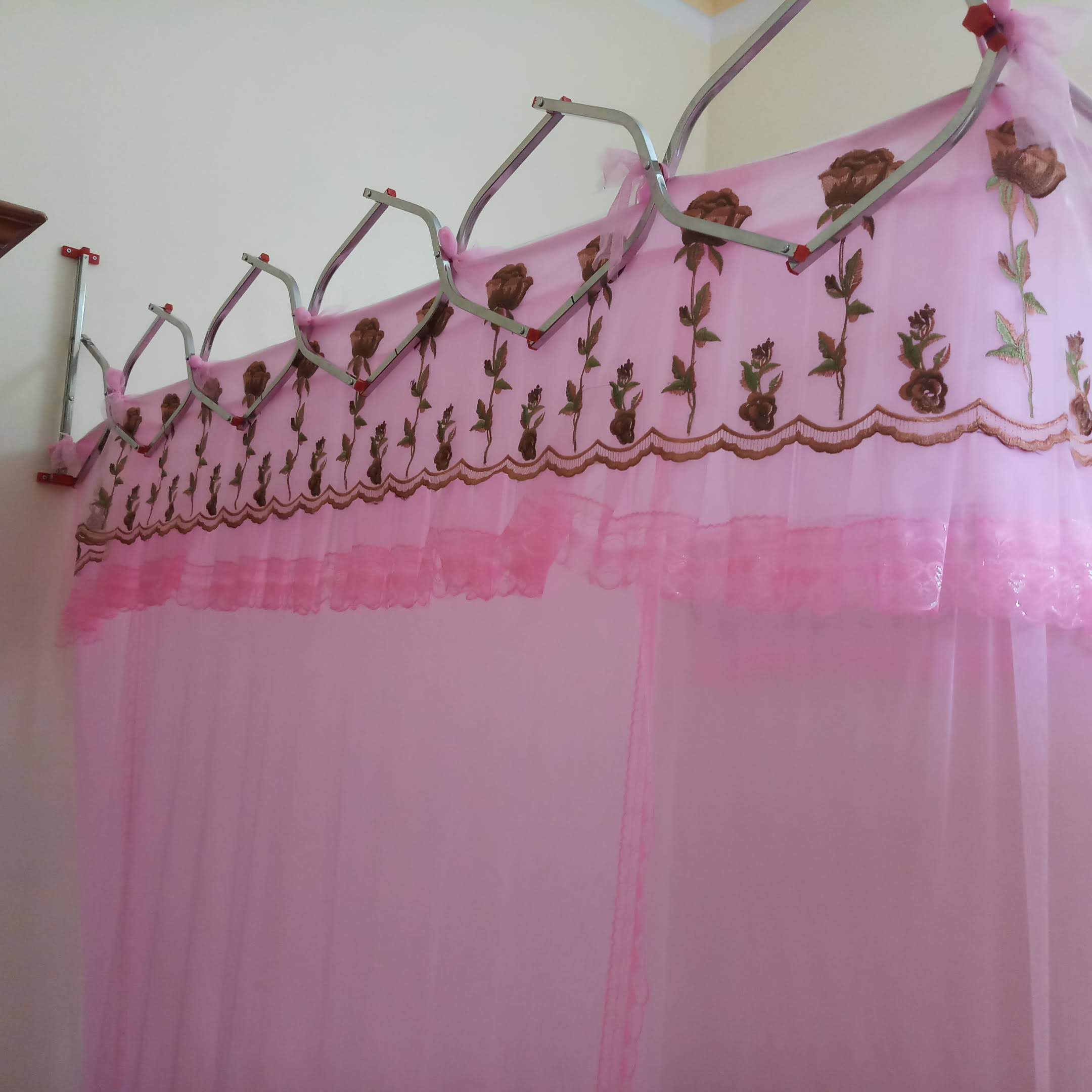 TRỌN BỘ Màn khung xếp gọn phối ren kích thước 1M6X2M tặng kèm nơ buộc màn xinh xắn