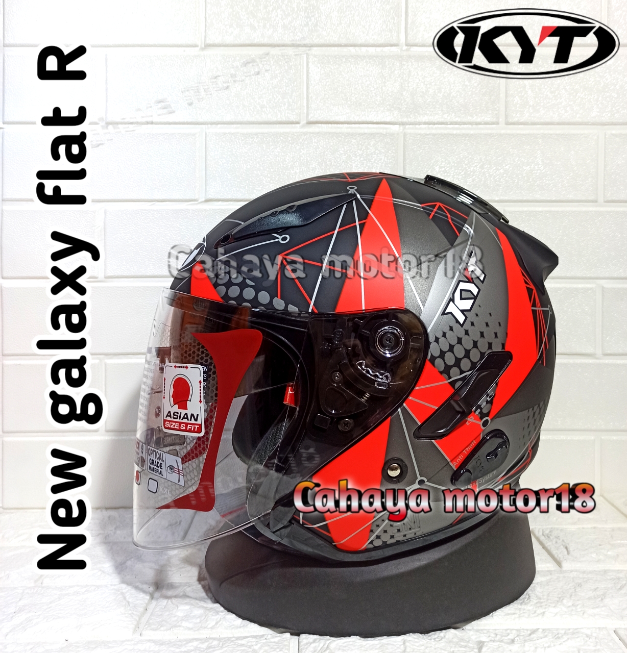 HELM KYT GALAXY FLAT R MATRIX BLACK MATT RED|HELEM HALF FACE|KYT GALAXI Harga 480,000 rupiah*Gratis Ongkir