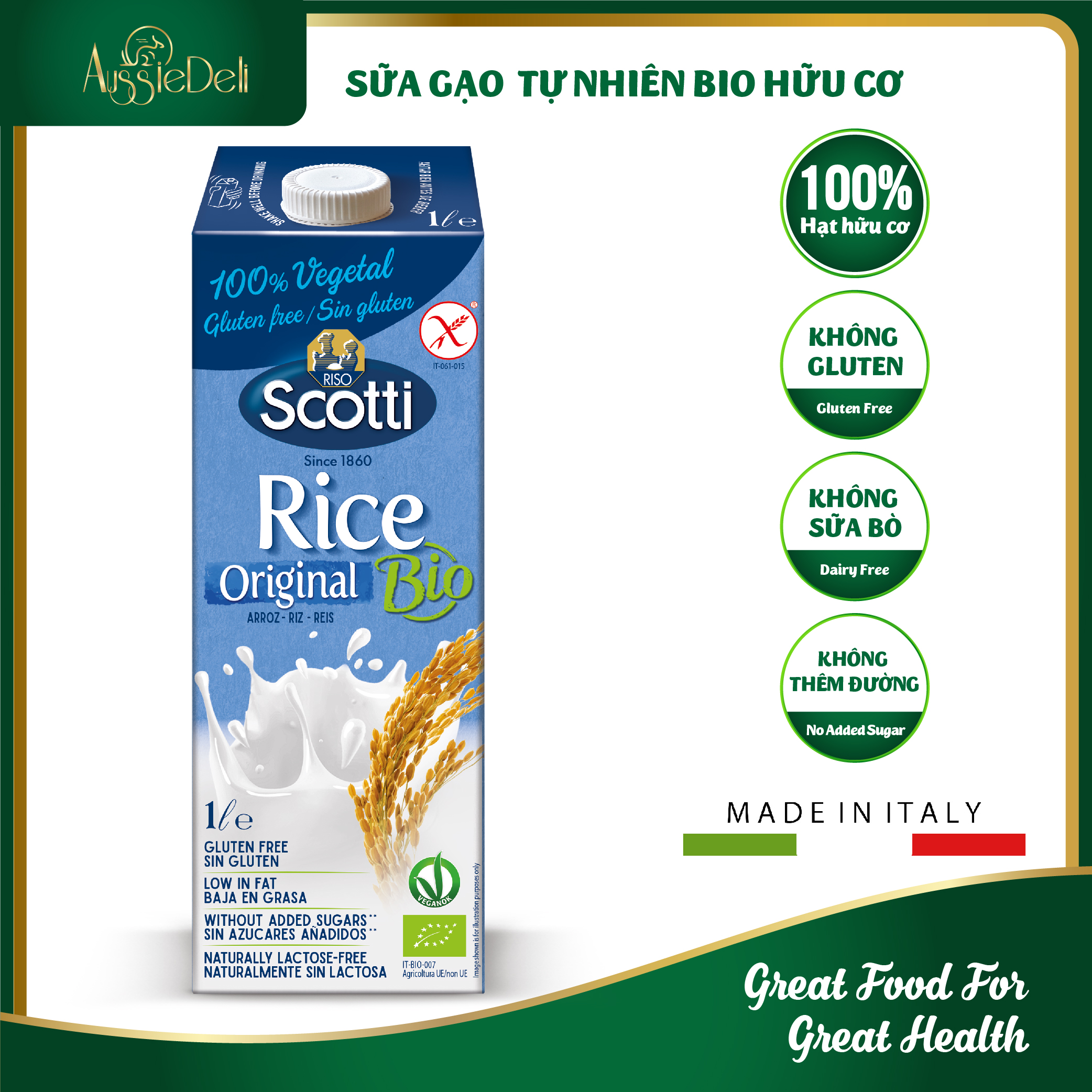 Sữa gạo hữu cơ tự nhiên riso scotti - bio original rice drink hộp 1l