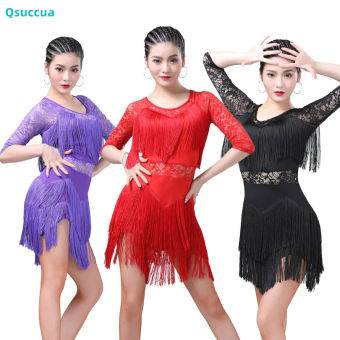 Latin dance fringed skirt lace social dance performance clothing national standard dance dress