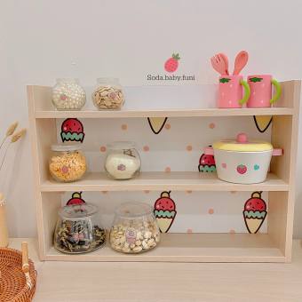 ..🐻 Kệ gỗ đa năng hoạ tiết kem xếp gọn phòng, dụng cụ phòng bếp ngang 50cm mã 002