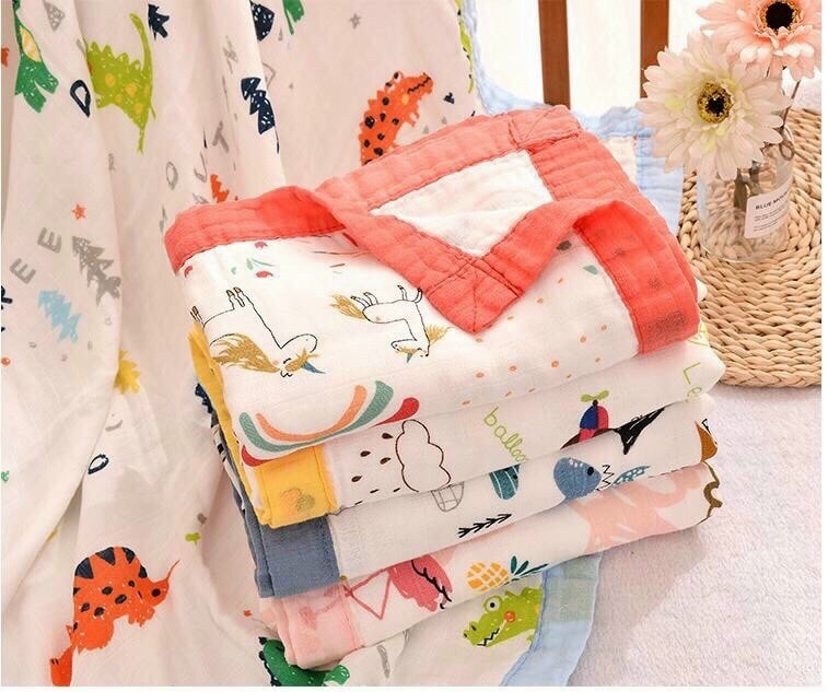 Khăn tắm, chăn đắp xô nhăn có viền 6 lớp kt:110x110cm