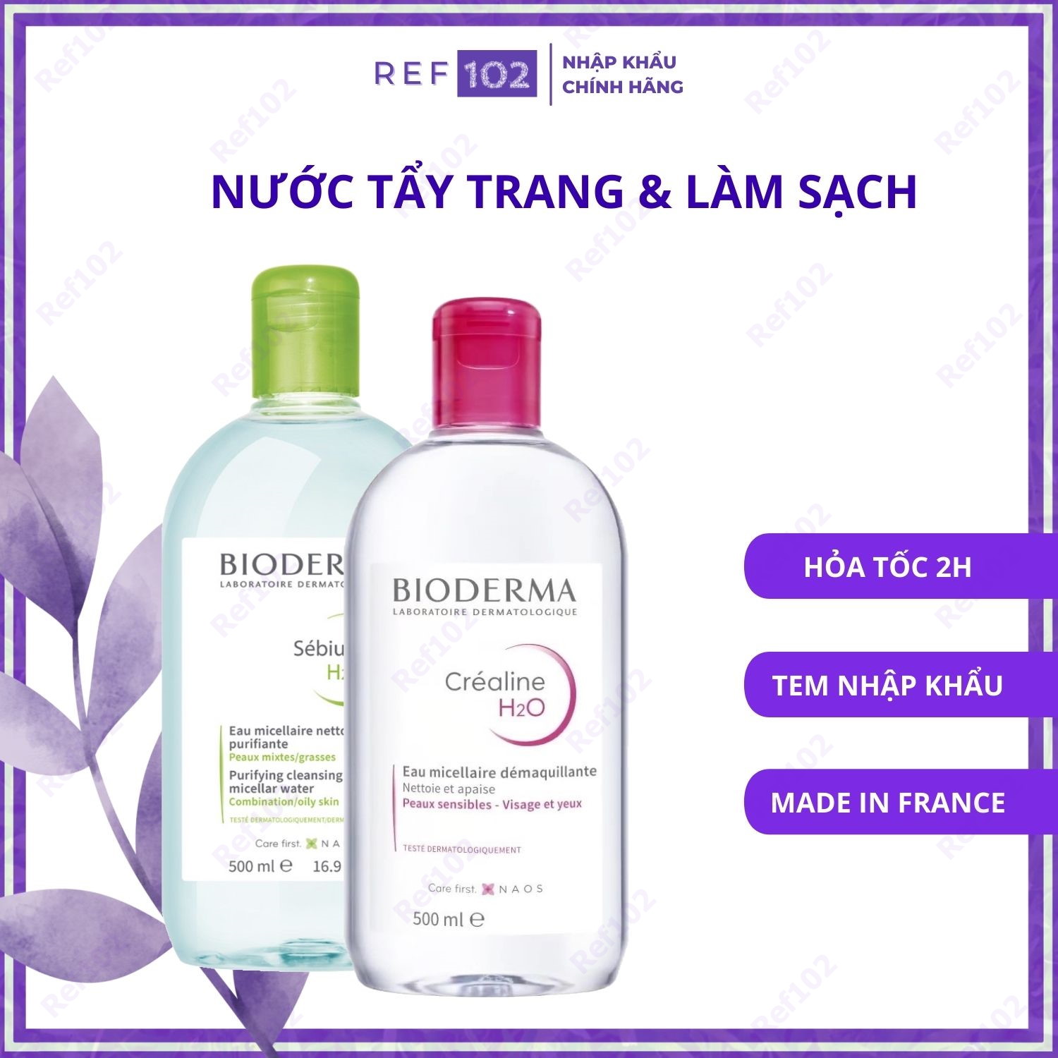 Nước Tẩy Trang Pháp Bioderma Créaline H2O 500ml công nghệ Micellar Tem Nhập Khẩu Chính Hãng Ref102