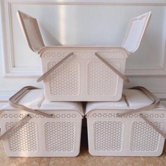 Làn đi sinh, giỏ đựng đồ giả mây có nắp size to Việt Nhật làn giỏ đựng đồ đi sinh nhuavietnhat