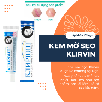 Kem ngăn sẹo Nga klirvin, kem ngừa sẹo lồi, thâm, sẹo rỗ lâu năm, các loại sẹo mụn, bỏng, sẹo thủy đậu, sau phẫu thuật, đặc biệt các vết rạn da, vitamin E và các chất chống oxy hóa tự nhiên - Guty Home