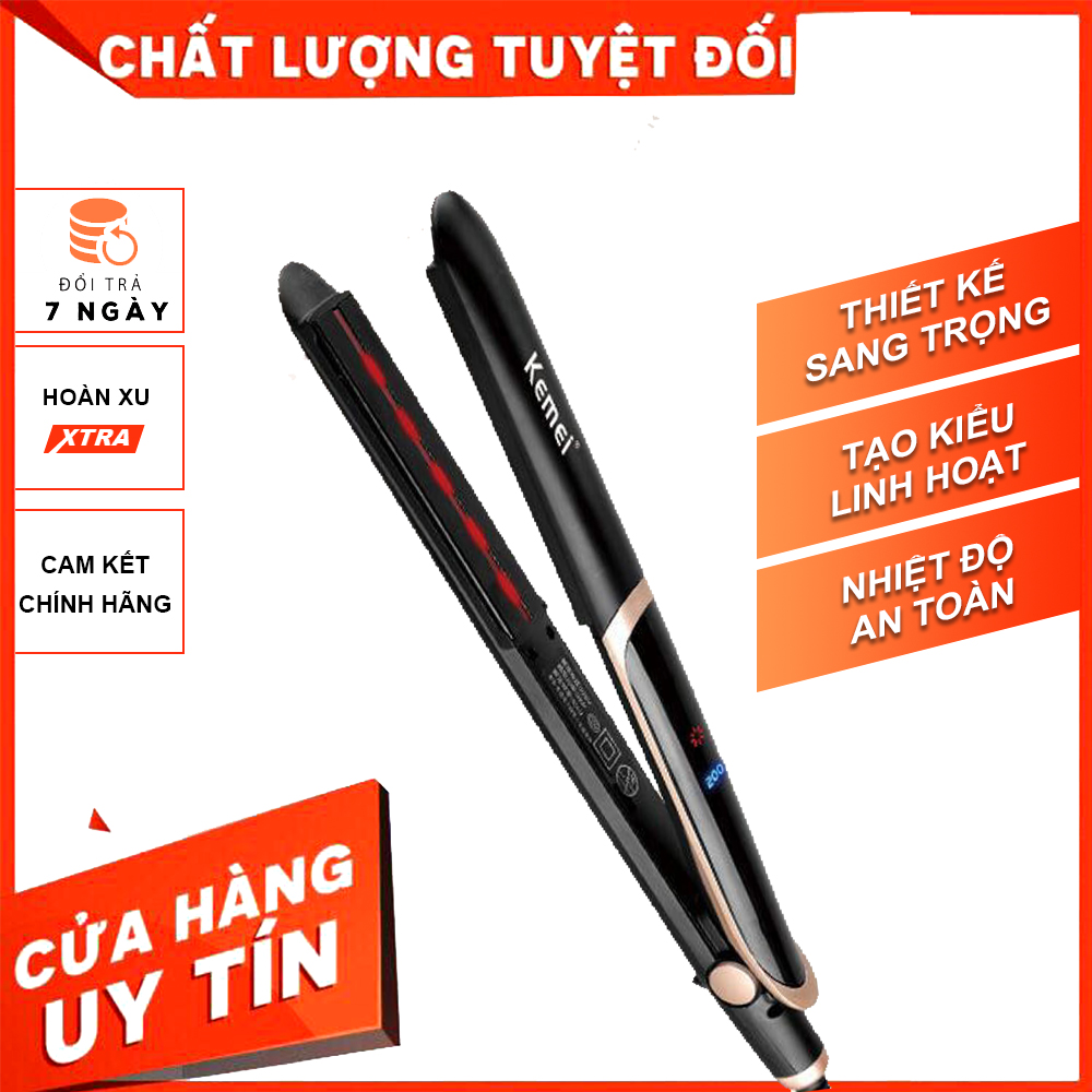 Máy duỗi tóc,máy là, ép, làm tóc. Kemei KM-2219 Ceramic Styler Turquoise PYT cao cấp, máy ép tóc, kẹp duỗi cầm tay