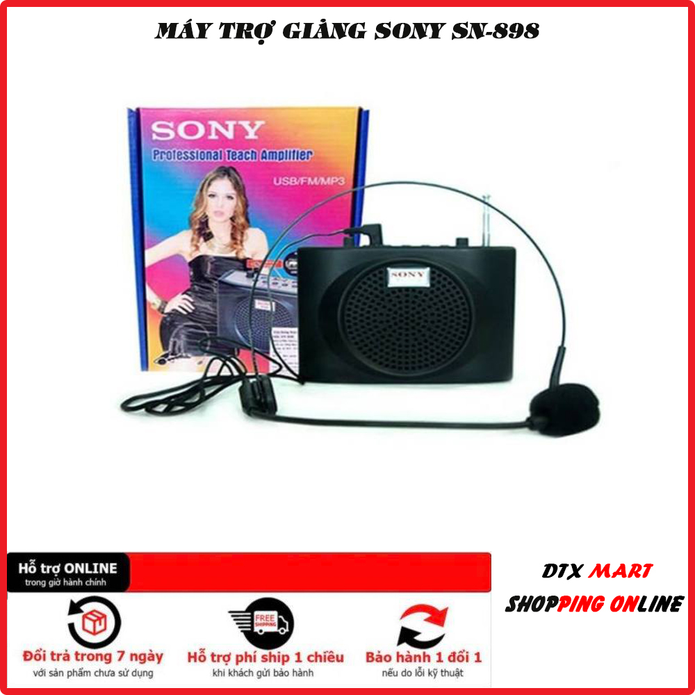 Máy Trợ Giảng Sony SN-898 - Máy Trợ Giảng Công Suất Lớn Cho Giáo Viên Kèm Micro Đeo Tai Kết Nối RCA, Bluetooth, USB - Âm Thanh To Rõ Ràng,  Loại Bỏ Tiếng Ồn Tạp Âm - Thiết Kế Gọn Nhẹ Tiện Dụng
