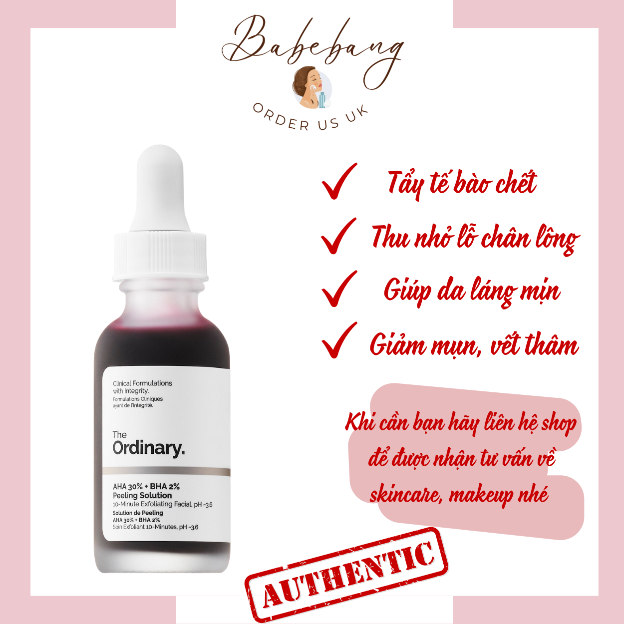 The ordinary- tẩy da chết hoá học, thanh tẩy da aha+ bha
