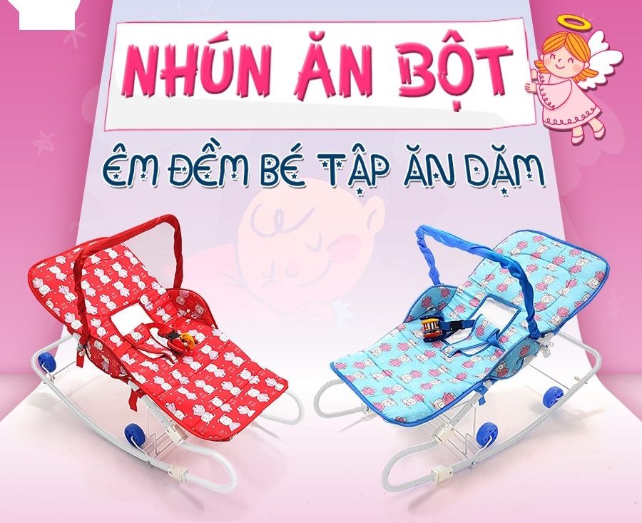 Xe nhún ăn bột gấp gọn cho bé kèm mùn chụp