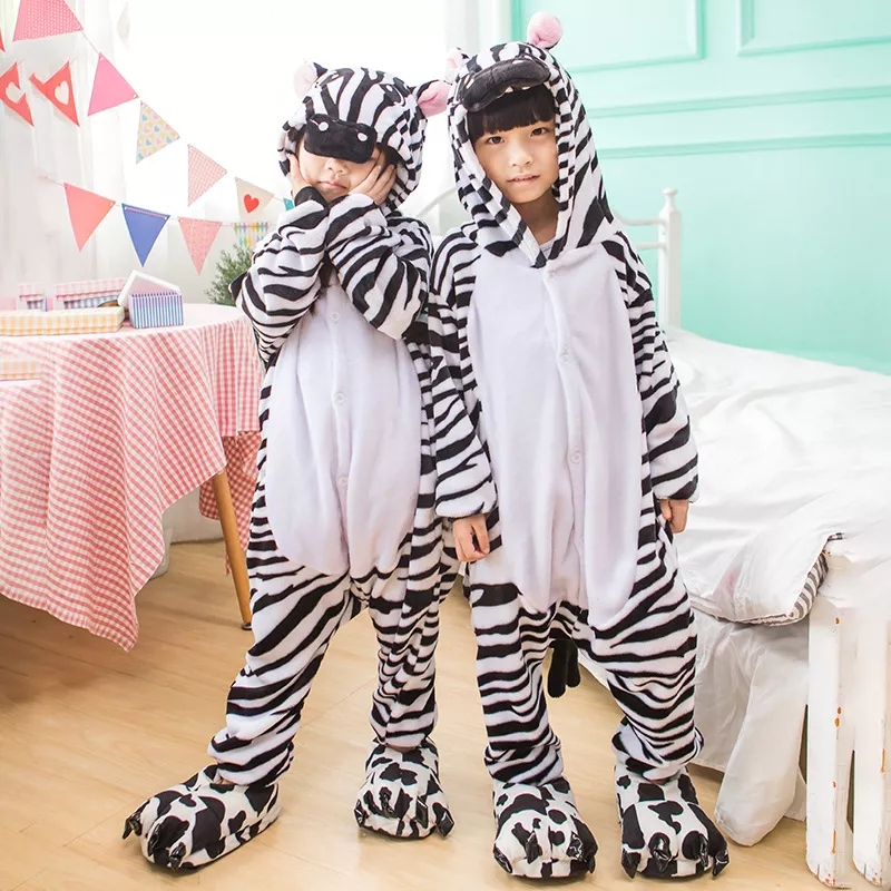 Zebra Kigurumi Đồ Ngủ Đảng Onesie Trẻ Em Ngủ Trang Phục Hóa Trang Sọc Flannel Homewear Trang Phục Pyjama Hình Động Vật Cho Trẻ Em