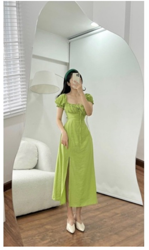 -đầm maxi rớt vai dây cổ yếm cutout lưng bo chun mặc được nhiều kiểu