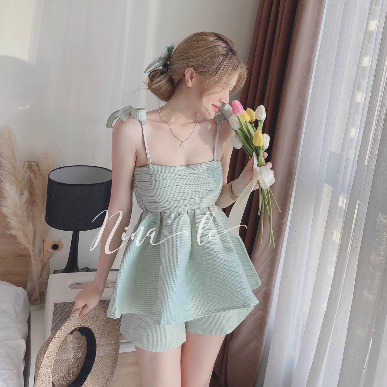 [ Voucher 50k Freeship Max 0 đồng toàn quốc ] Đồ bộ nữ chất vải tapta kèm ảnh thật cận vải siêu đẹp áo hao dây bo chun lưng tôn dáng quần đùi nữ set bộ nữ mặc đi chơi màu trơn dễ thương